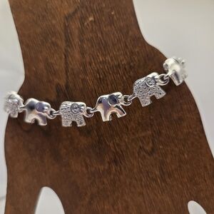 8" Silver Tone Elephant Bracelet